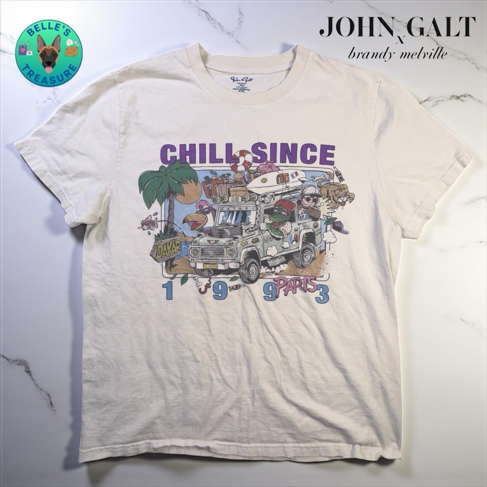Brandy Melville John Galt T‎ Shirt Unisex Pullover Beige Chill Since 1993 Paris